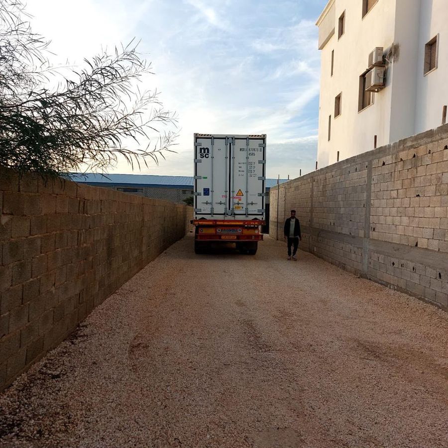Container truck on the access lane