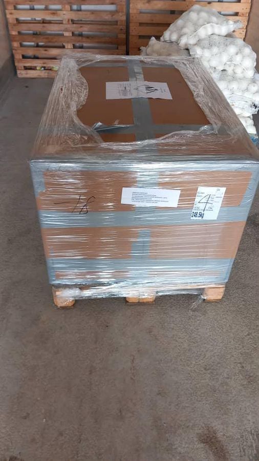Pallet wrapped and labelled for shipping